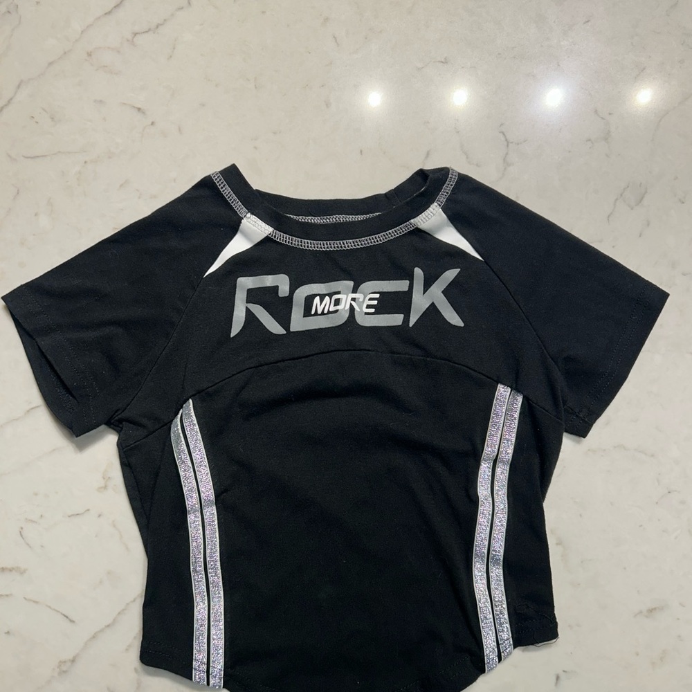 Black “Rock More” Crop Top – Size Medium